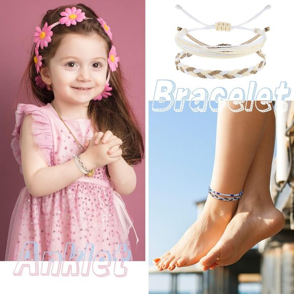 24 Pcs Boho Surfer Bracelet Anklet Adjustable Beaded Anklets Handmade Braided Br - Picture 3 of 7